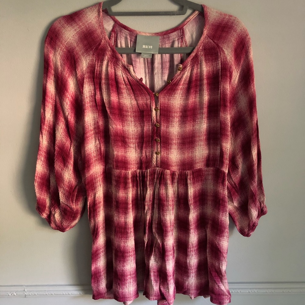 Anthropologie Maeve Pink Plaid Tunic Blouse